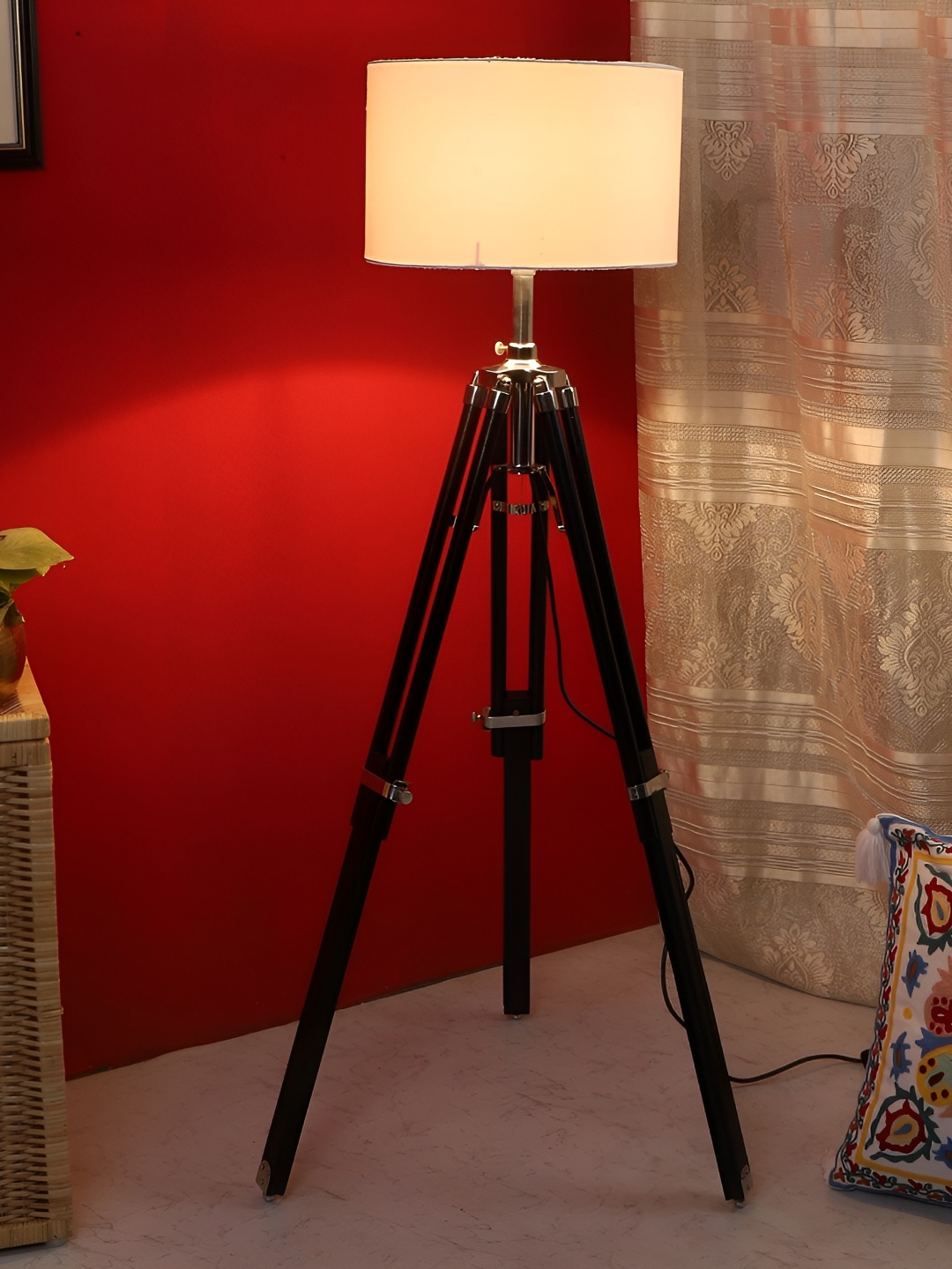 

Pristine Interiors White & Black Wooden Hubble Tripod Floor Lamp