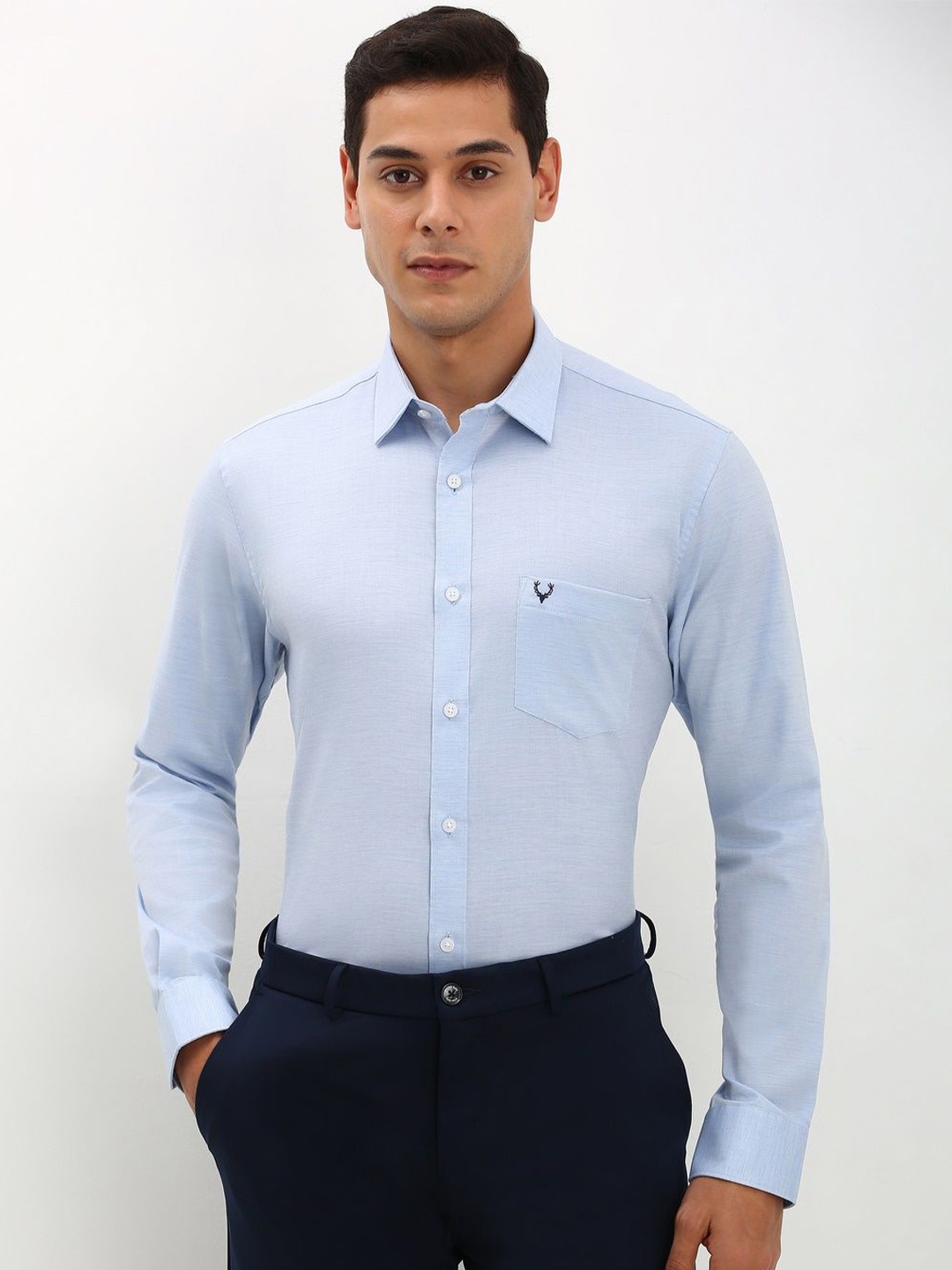 

Allen Solly Men Spread Collar Solid Cotton Slim Fit Formal Shirt, Blue