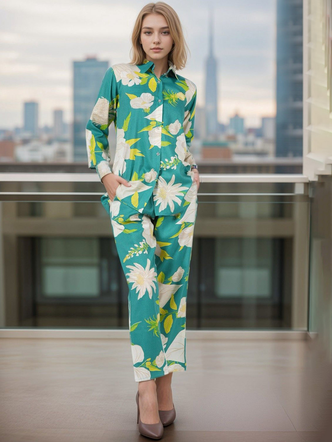 

BAESD Floral Printed Shirt With Trousers, Green