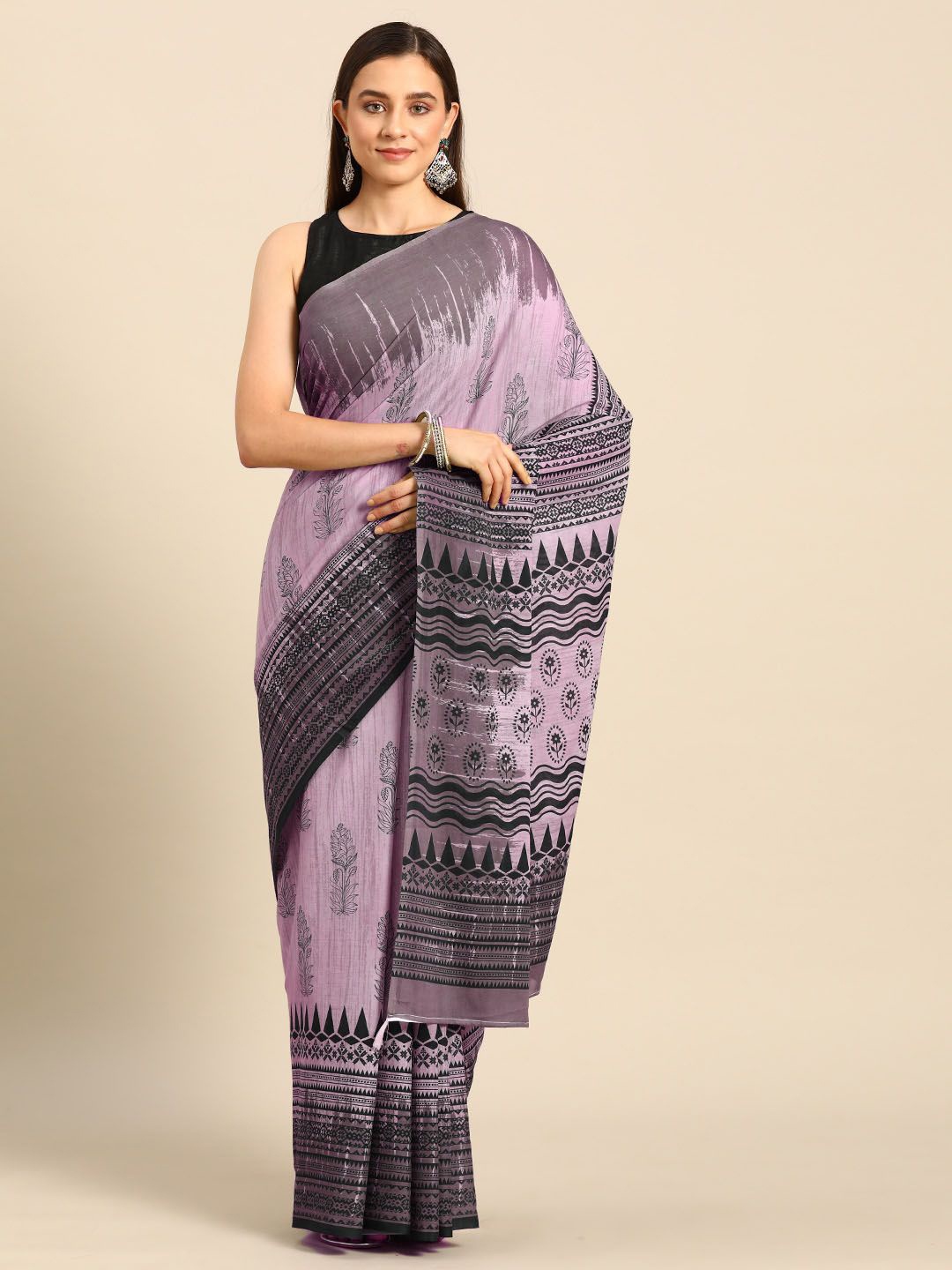

BUTA BUTI Ethnic Motifs Printed Pure Cotton Saree, Pink