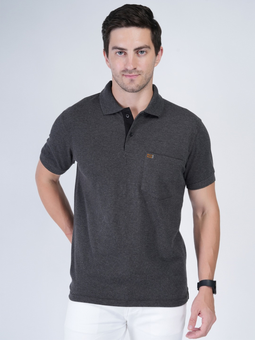 

Polo Plus Men Bio Finish Solid Polo Collar Cotton T-shirt, Charcoal