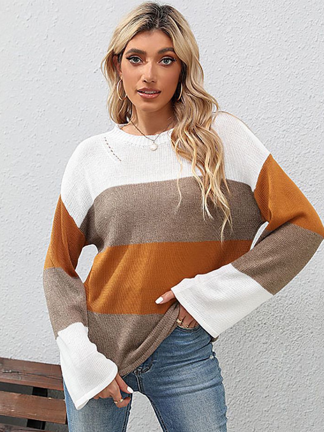 

StyleCast x Revolte Women Round Neck Colourblocked Pullover, White