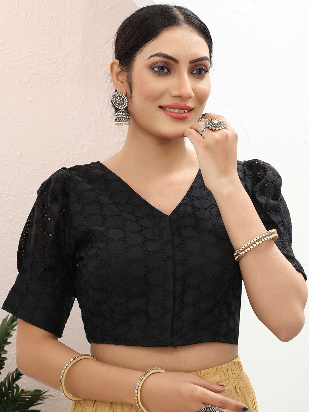 

Krimmple Women Embroidered Saree Blouse, Black