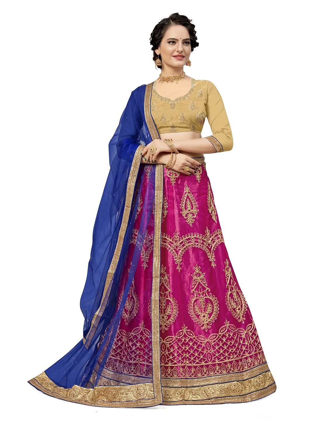 

Maroosh Embroidered Thread Work Unstitched Lehenga & Blouse With Dupatta, Pink