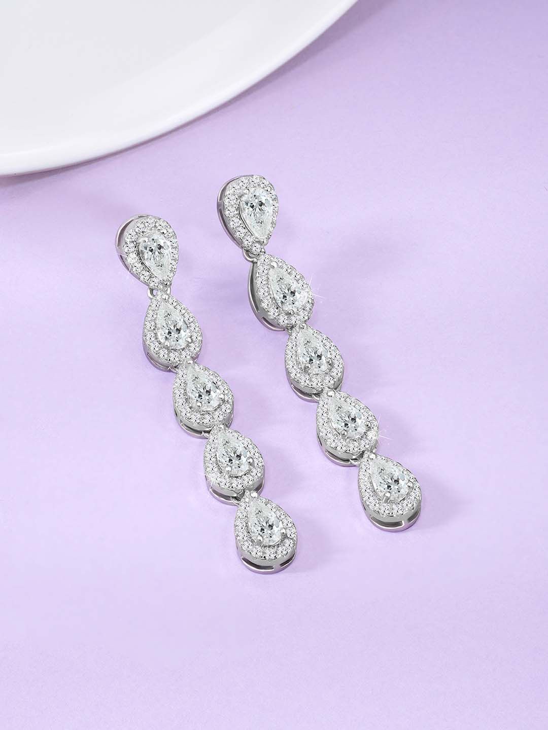 

Silvora by Peora 925 Sterling Silver Rhodium Plated Cubic Zirconia Drop Earrings