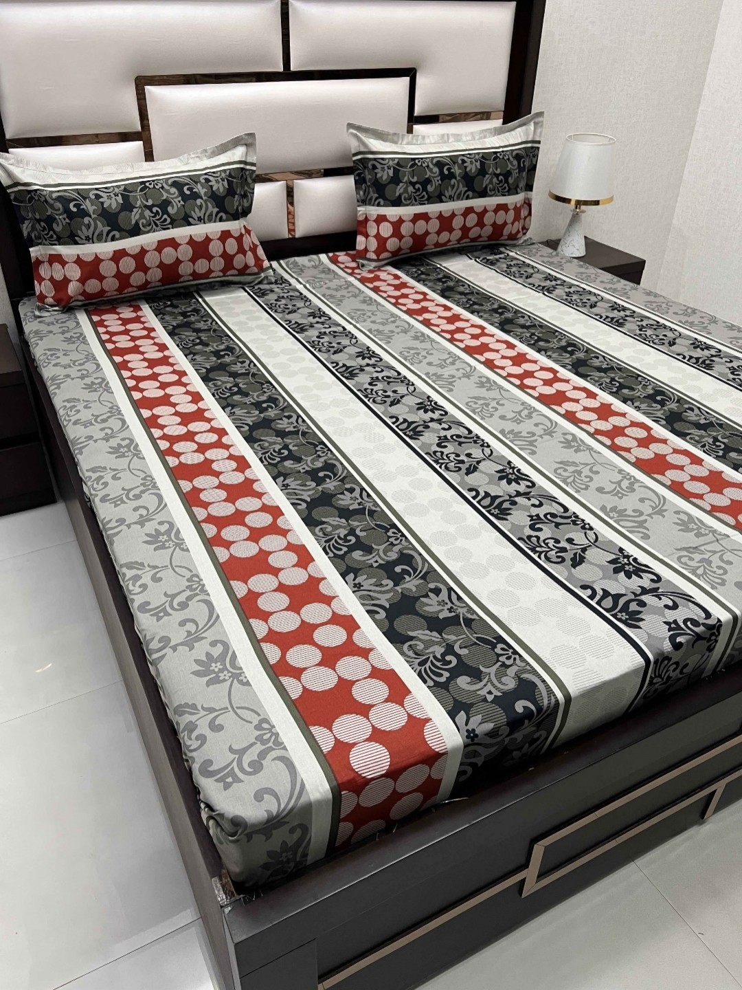 

Pure Decor Black Floral Pinted 240 TC Pure Cotton Double Queen Bedsheet & 2 Pillow Covers