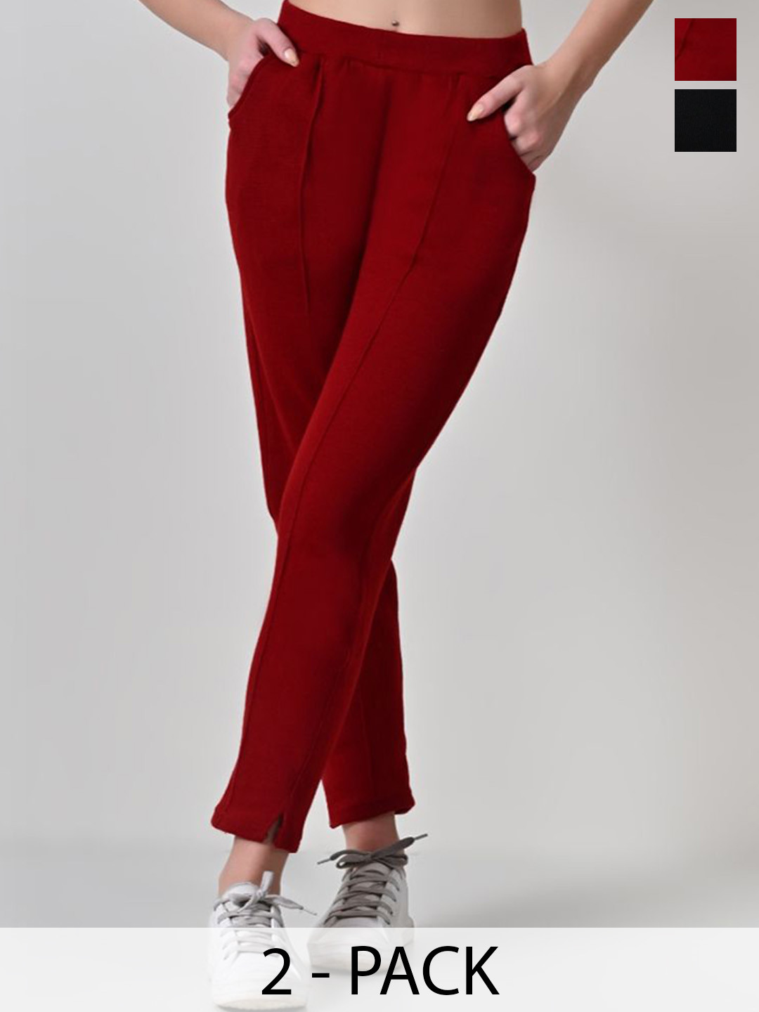 

BAESD Women Pack of 2 High-Rise Trouser, Maroon