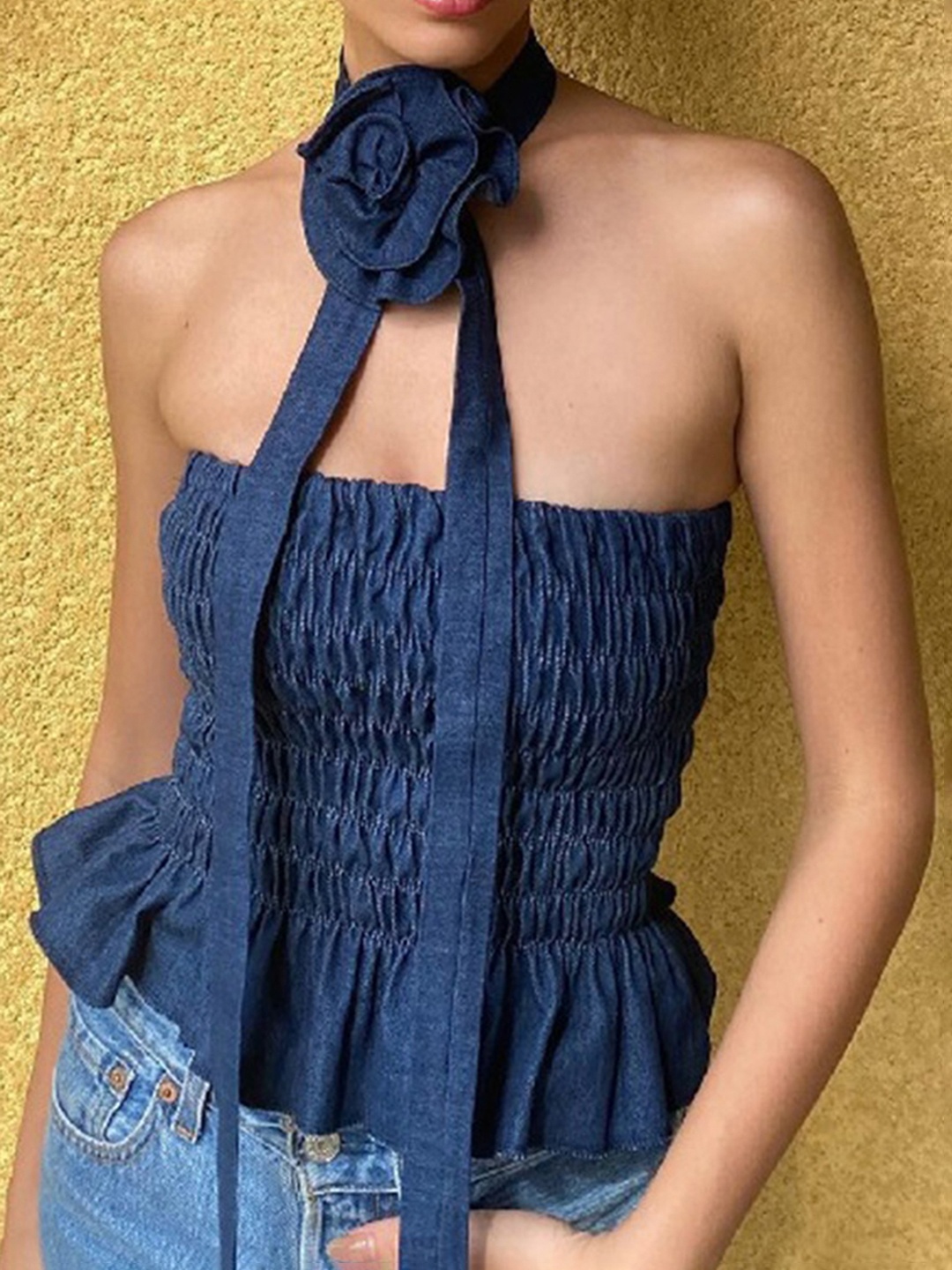 

LULU & SKY Women Solid Shoulder Straps Top, Blue