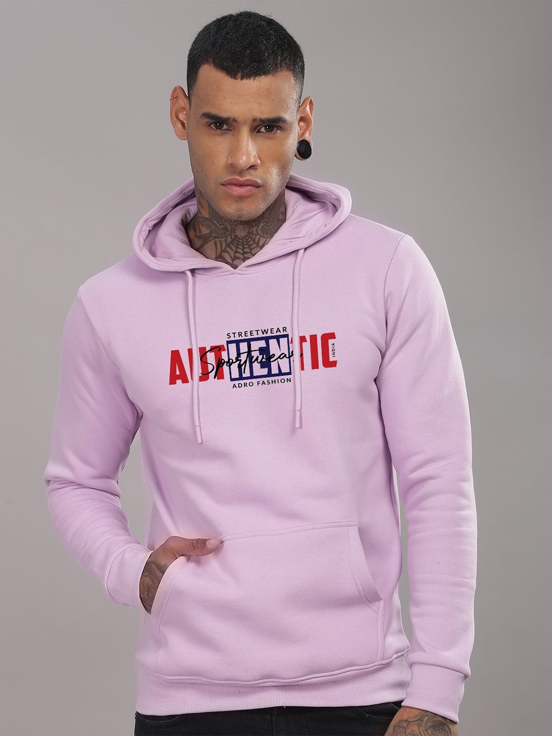 

ADRO Men Printed Hooded Sweatshirt, Lavender