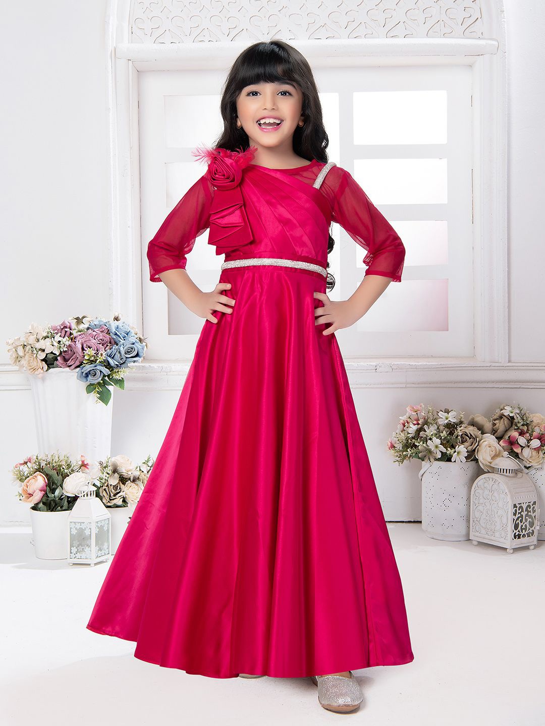 

Tiny Kingdom Girls Satin Fit & Flare Maxi Dress, Pink