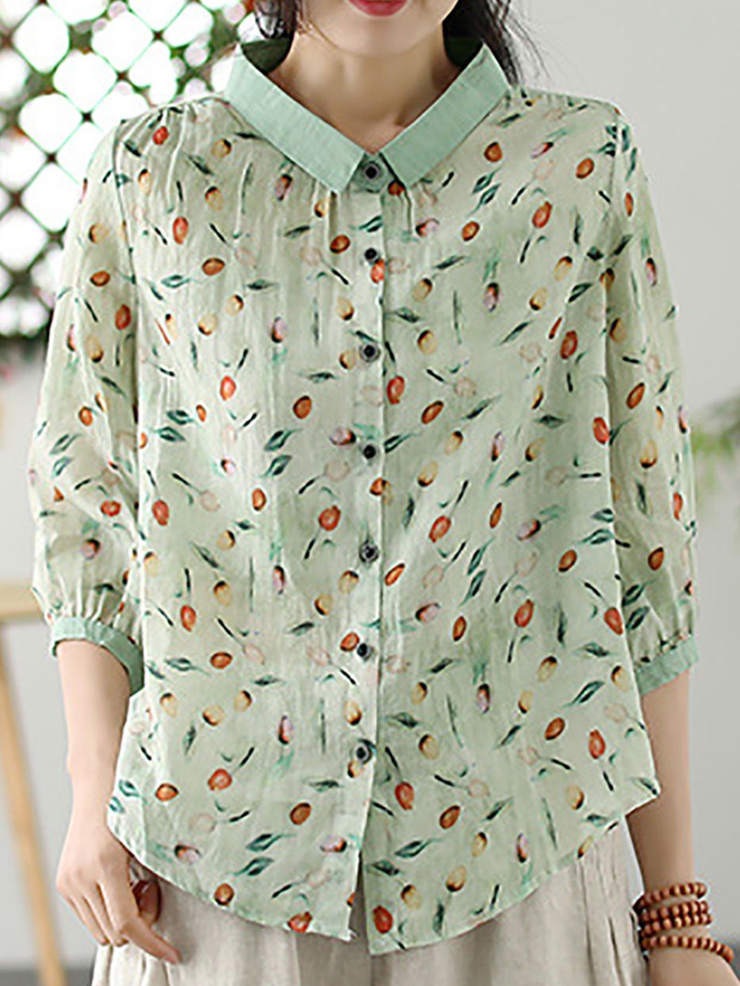 

StyleCast x Revolte Women Slim Collar Floral Printed Casual Shirt, Green