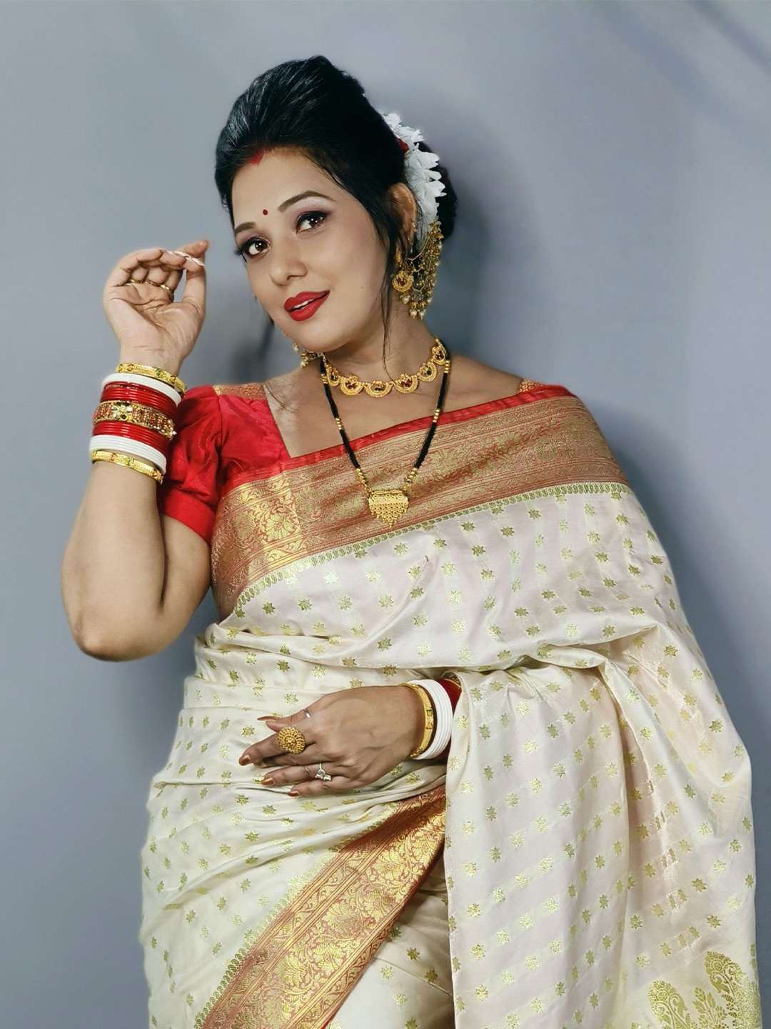 

Shopeezy Tex Fab Ethnic Motifs Woven Design Zari Banarasi Saree, Cream