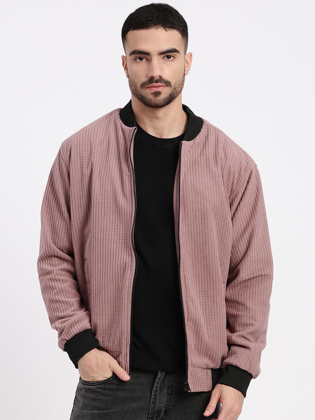 

SHOWOFF Men Acrylic Windcheater Bomber Jacket, Mauve