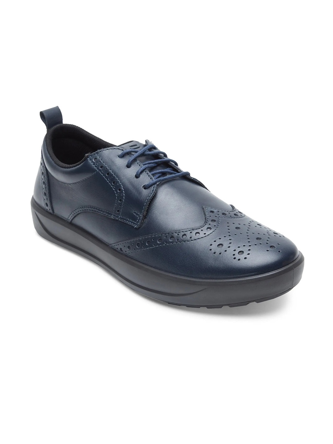

ERGON Men Textured Leather Lace-Up Casual Brogues, Navy blue