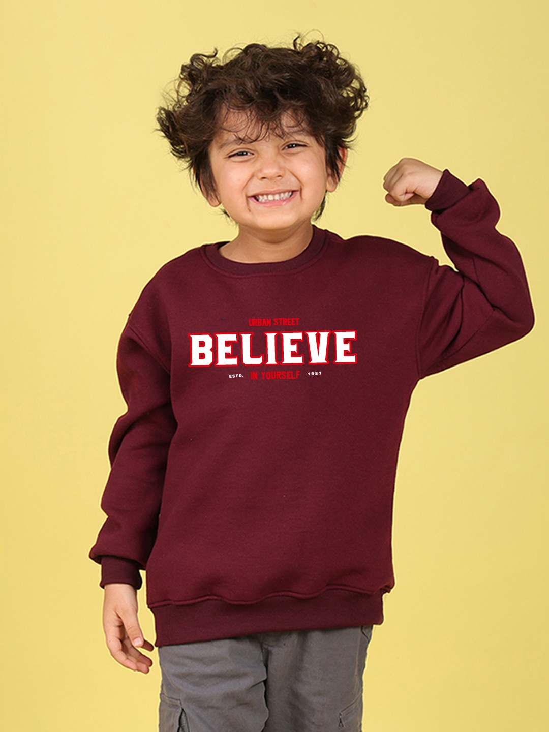 

NUSYL Boys Printed Oversized Sweatshirt, Maroon