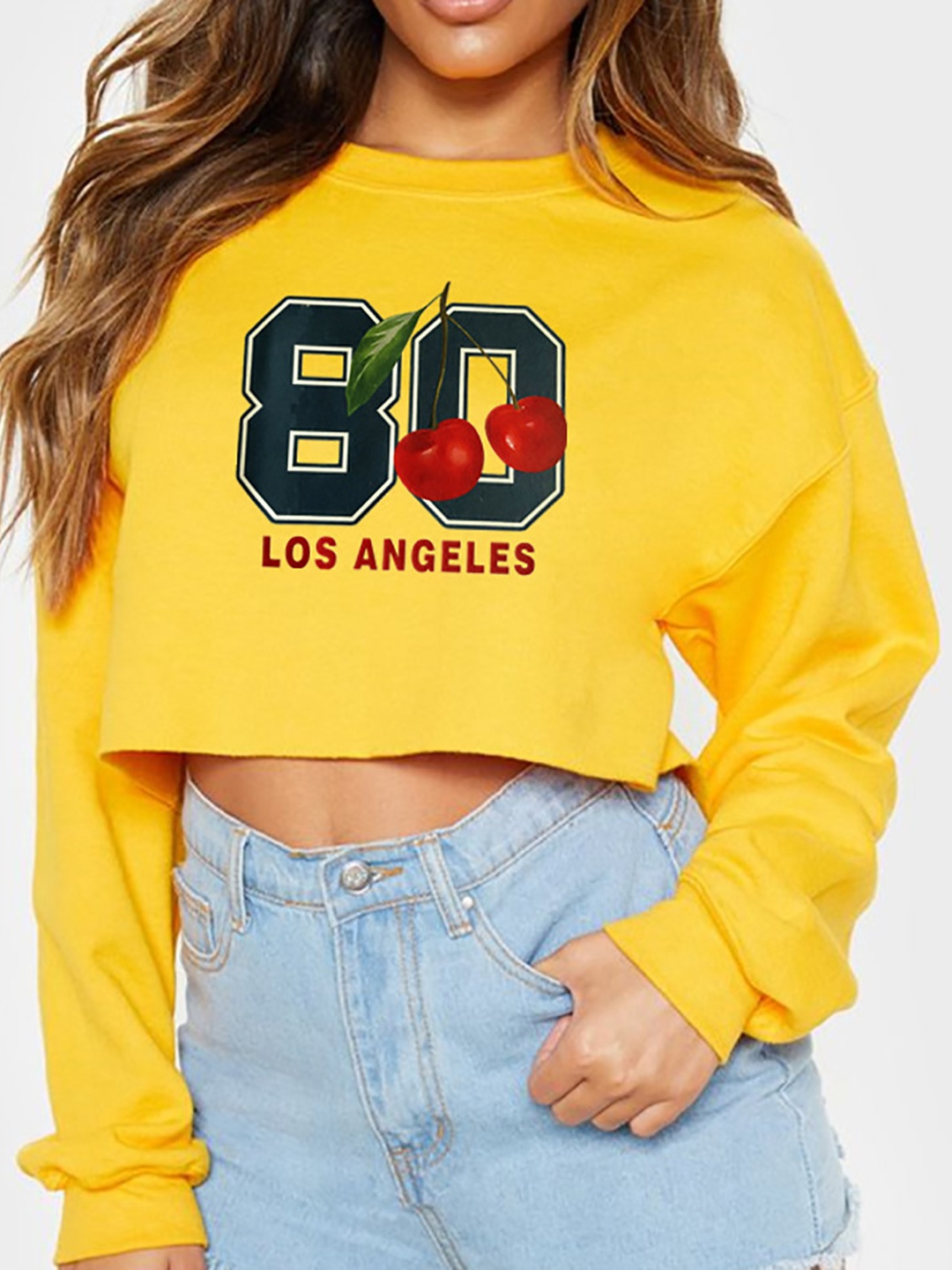 

StyleCast x Revolte Women Typography Printed Crop Sweatshirt, Yellow