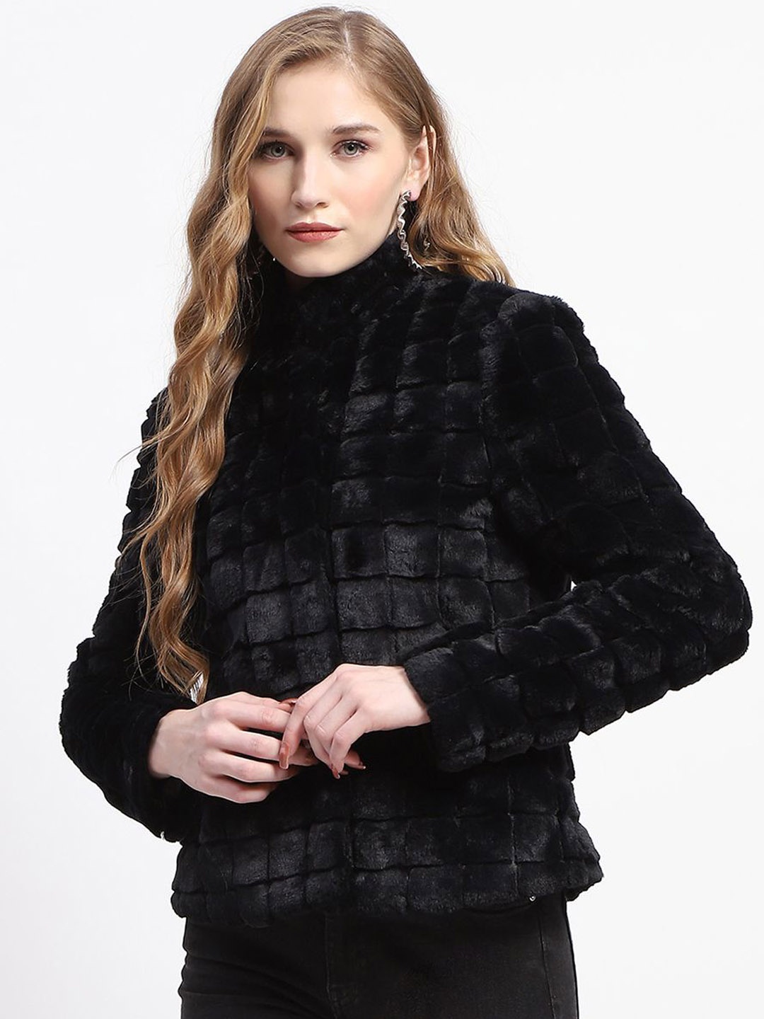 

Madame Women Checked Single-Breasted Overcoats, Black