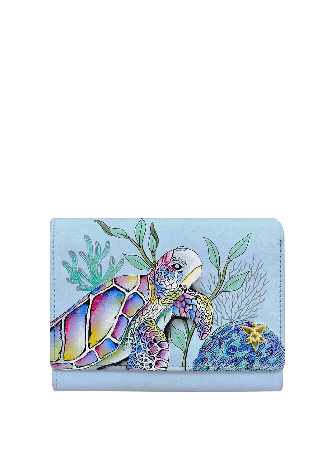 

Anuschka Women Floral Printed Leather Envelope, Blue