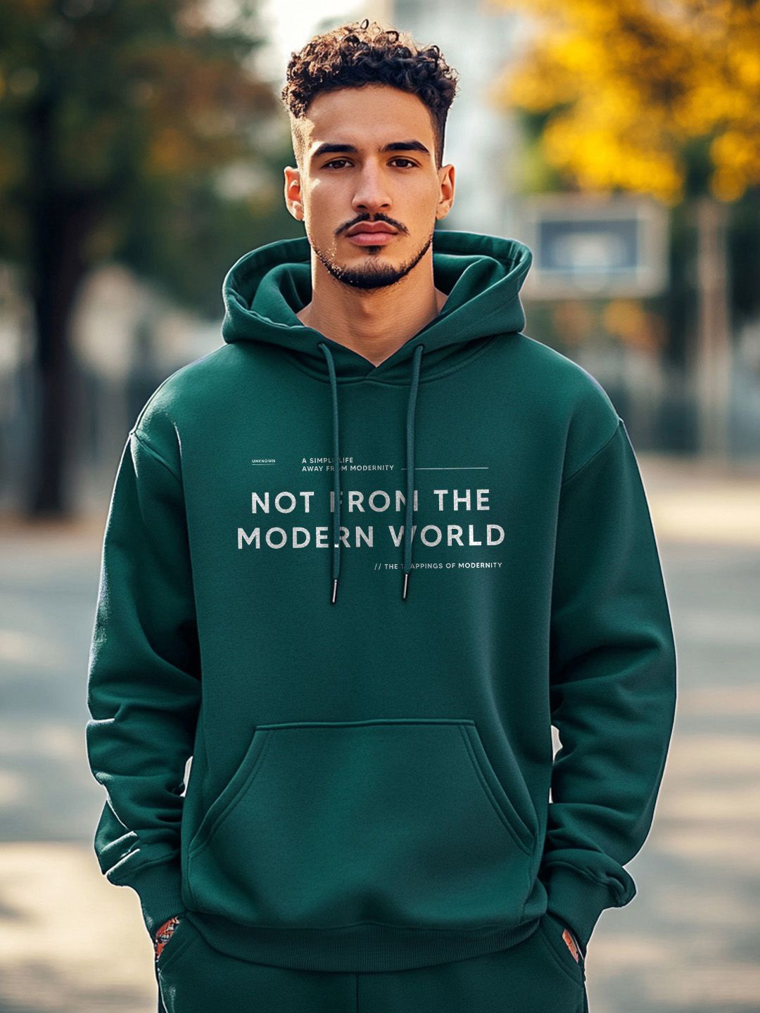 

NOBERO Men Printed Hooded Sweatshirt, Green