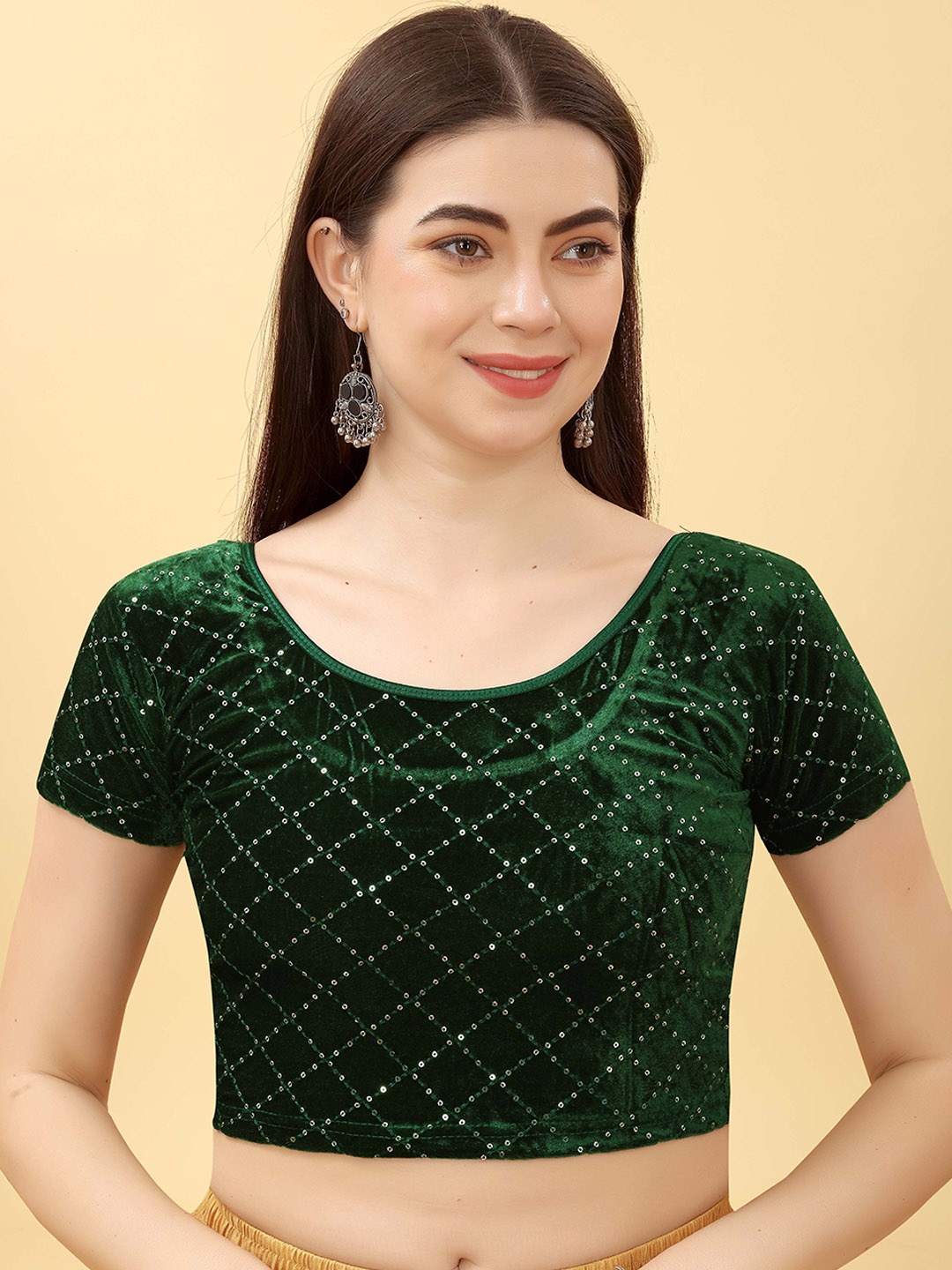 

Krimmple Women Embellished Non-Padded Saree Blouse, Green
