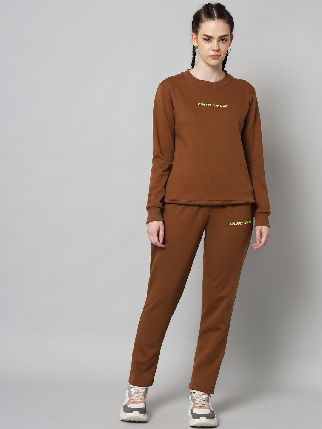 

GRIFFEL Women Round Neck Tracksuits, Coffee brown