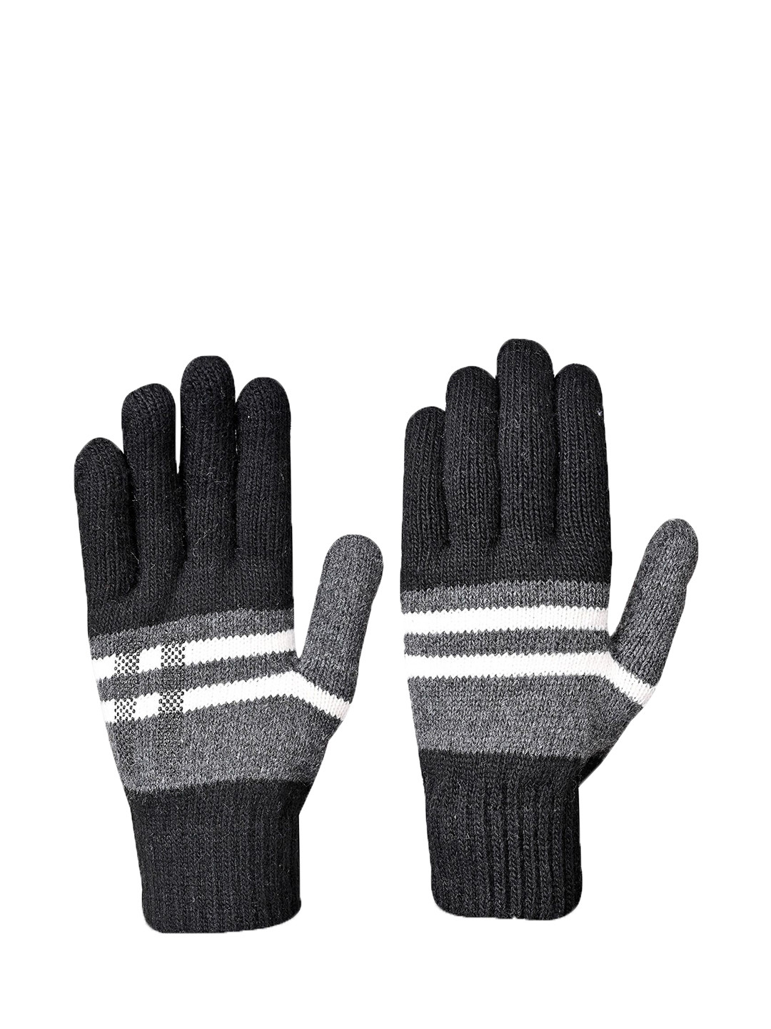 

LOOM LEGACY Men Striped Acrylic Winter Gloves, Black