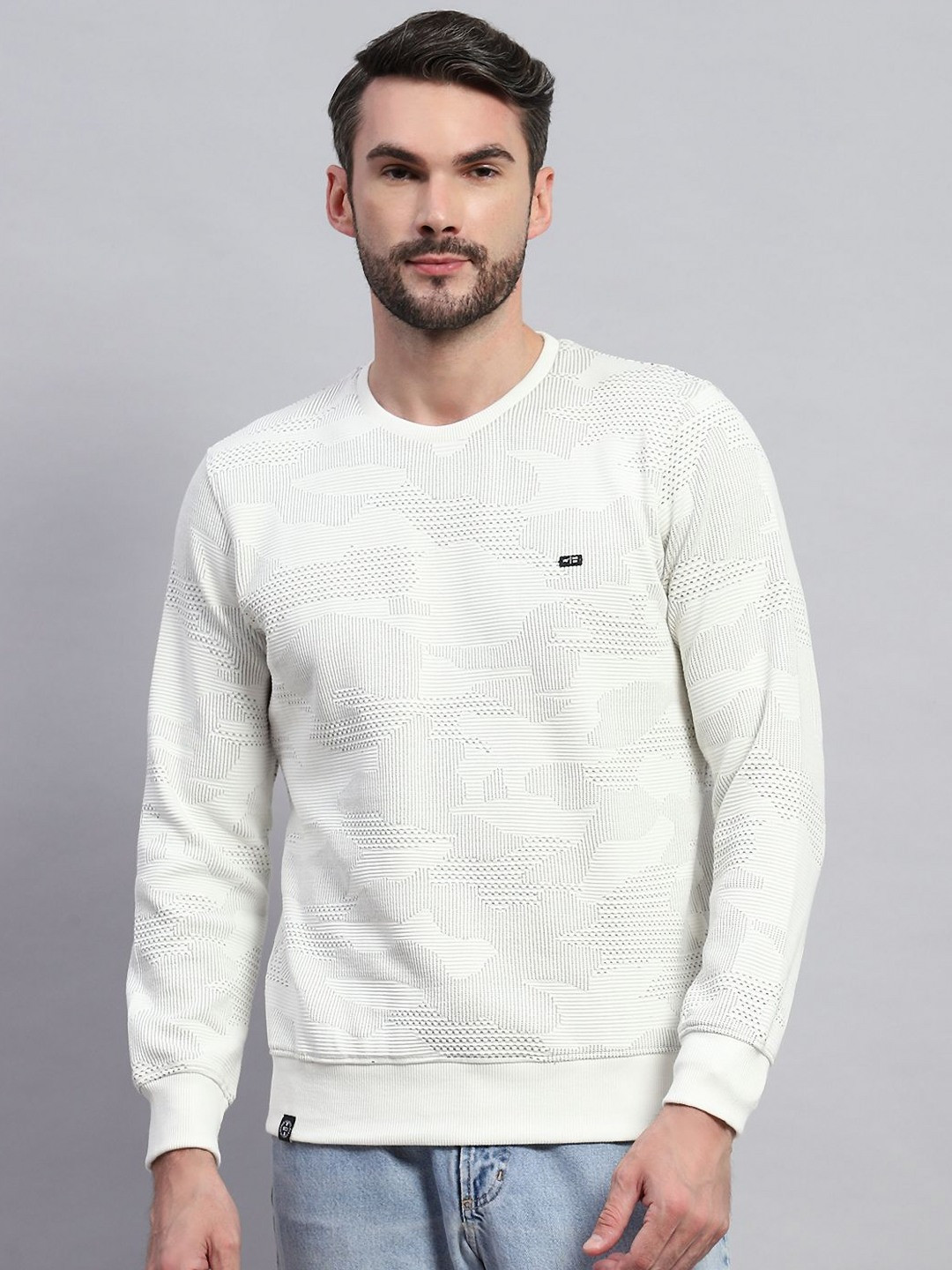 

Monte Carlo Men Self Design Round Neck Cotton T-shirt, White