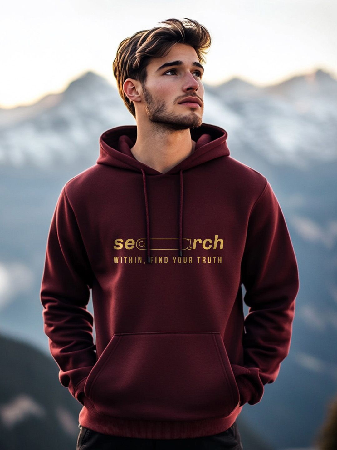 

NOBERO Men Printed Hooded Sweatshirt, Maroon