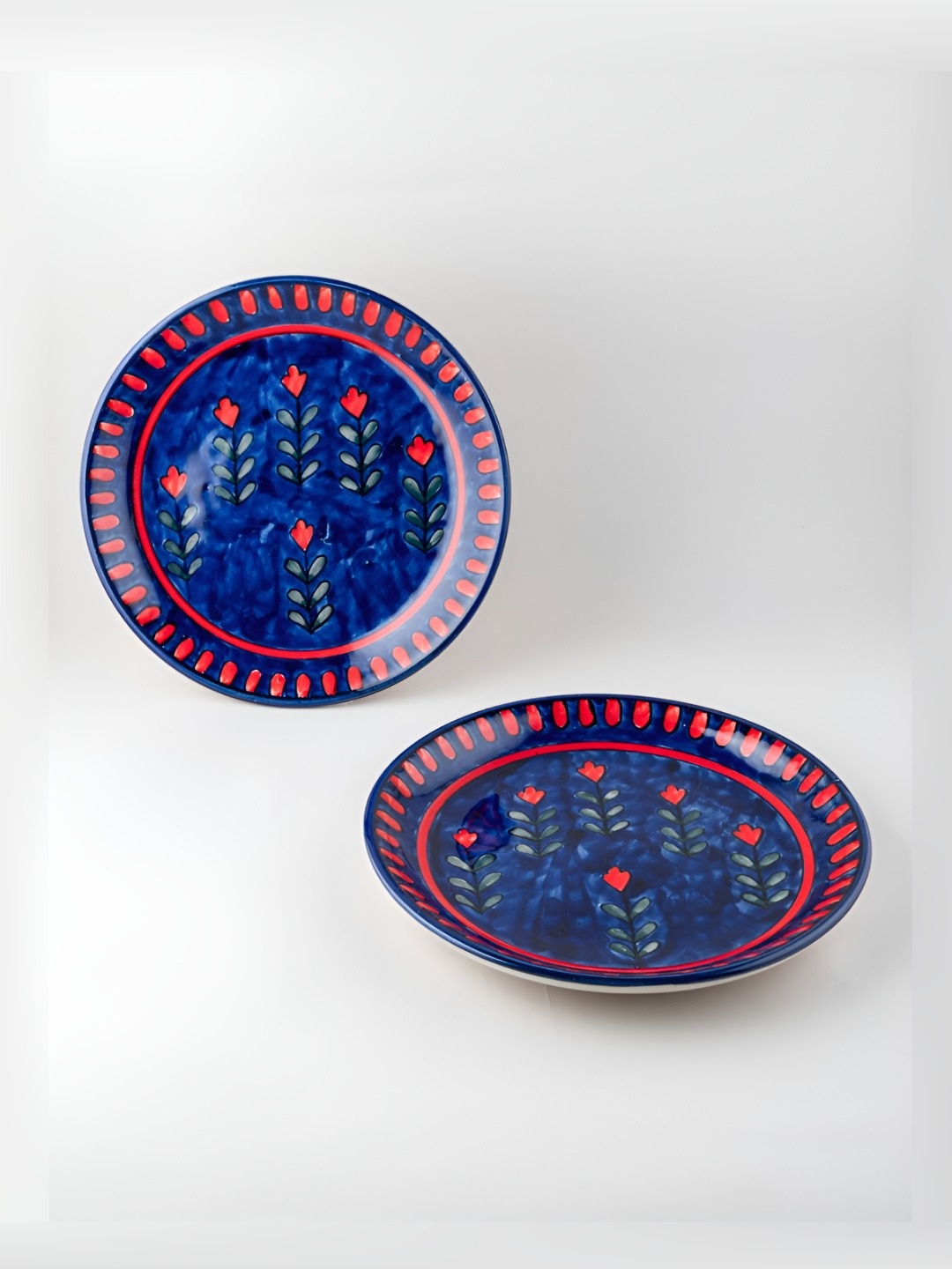 

Eyaas Blue and Red 2 Pieces Floral Printed Ceramic Dishwasher and Microwave Safe Plates