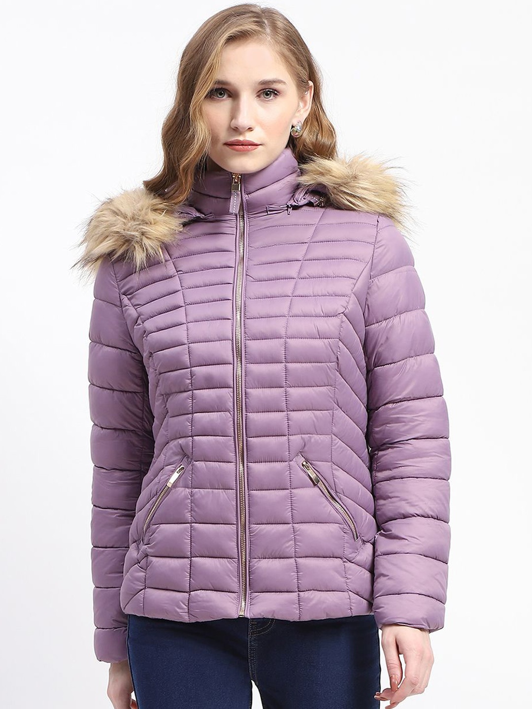 

Madame Women Checked Longline Parka Jacket, Mauve
