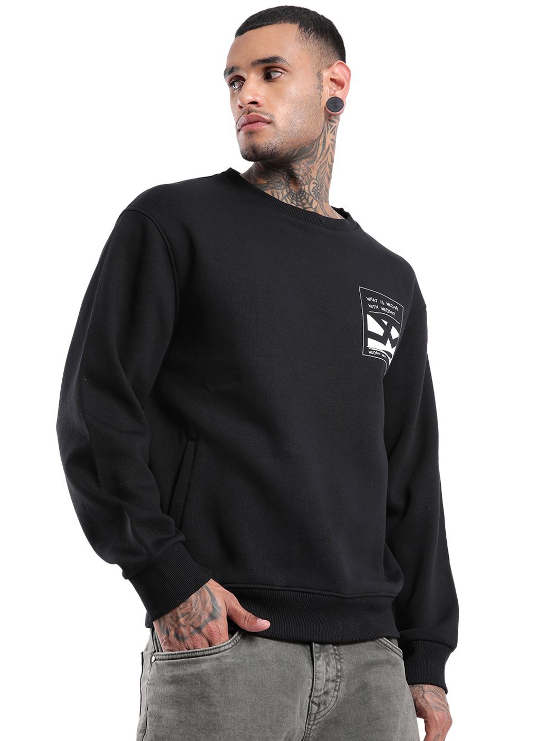 

WROGN Men Round Neck Sweatshirt, Black