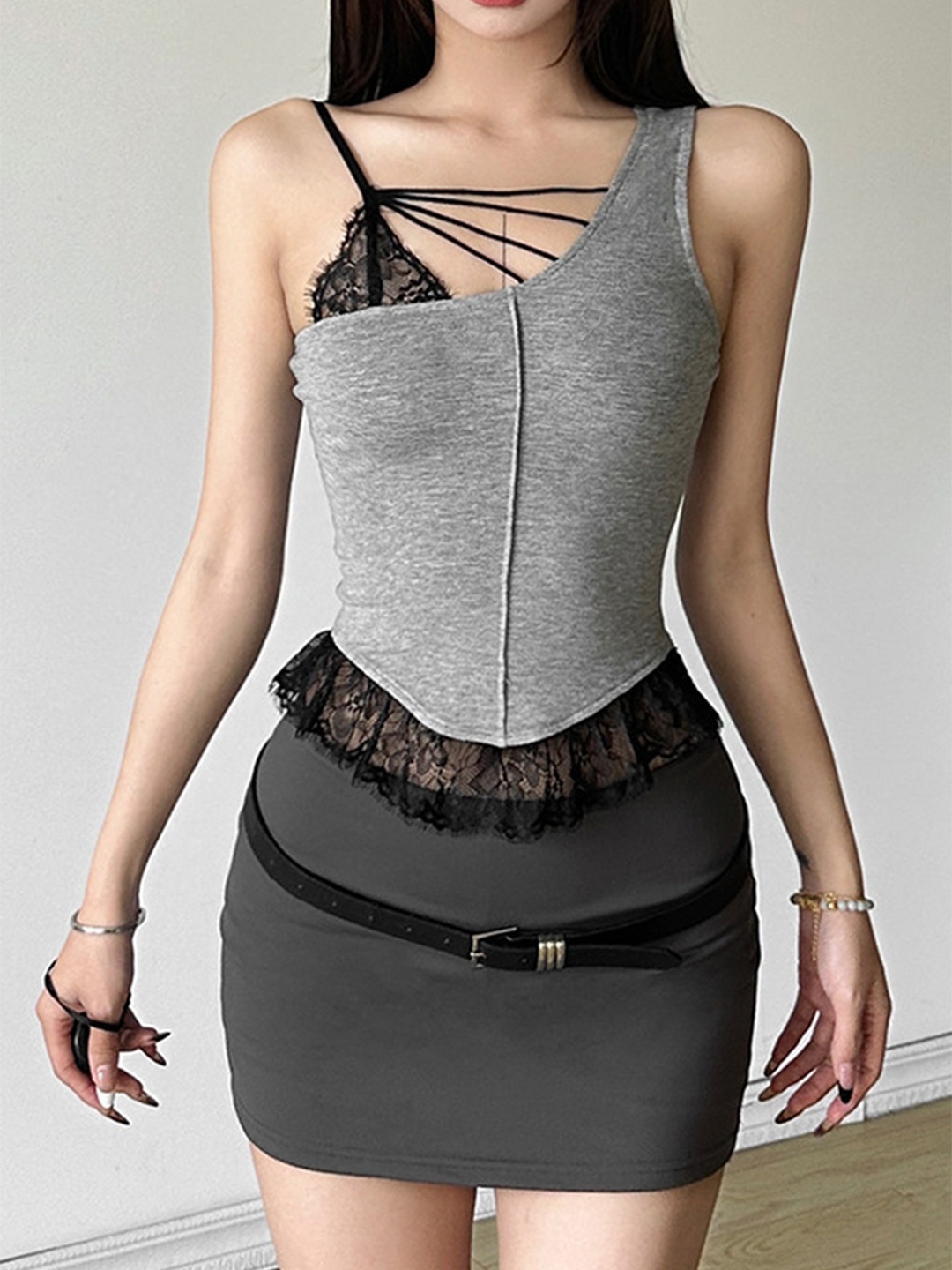 

LULU & SKY Women Solid Shoulder Straps Top, Grey