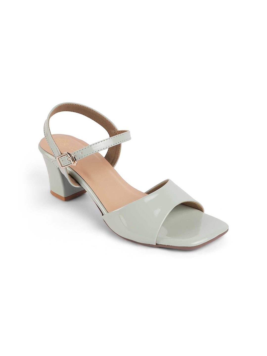 

Tresmode Leather Block Heel Sandals with Buckles, Green