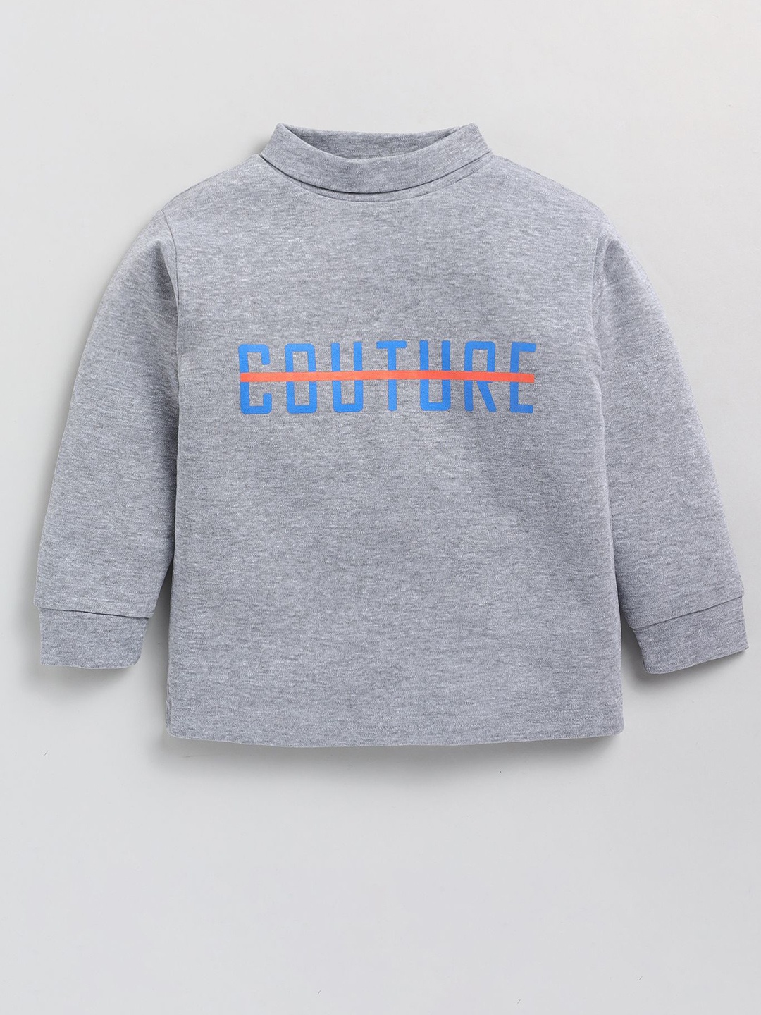 

Cutopies Boys Cotton Typography Print Mock Collar Pullover Sweatshirt, Grey
