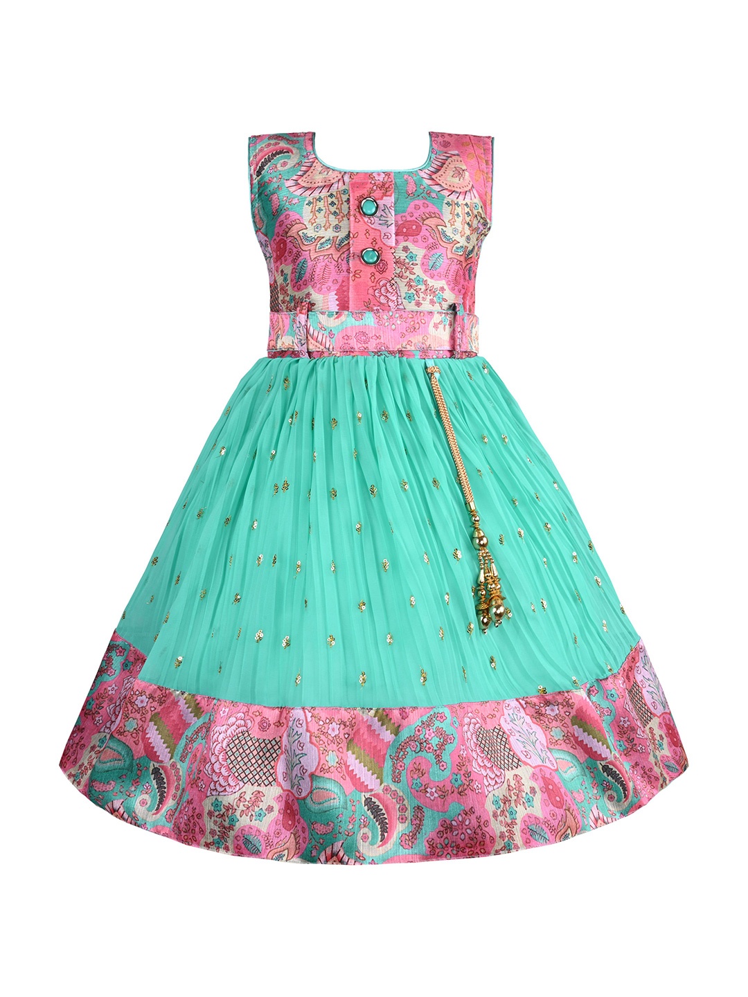 

Wish Karo Girl Floral Print Fit & Flare Dress, Green