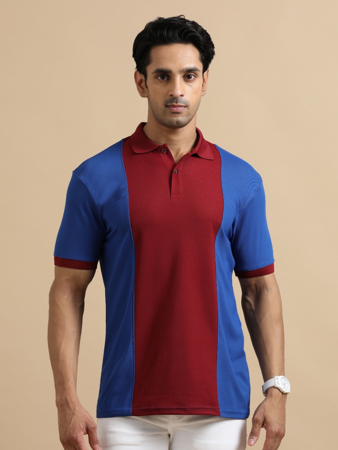 

ECOLINE Clothing Men Antimicrobial Colourblocked Polo Collar T-shirt, Blue