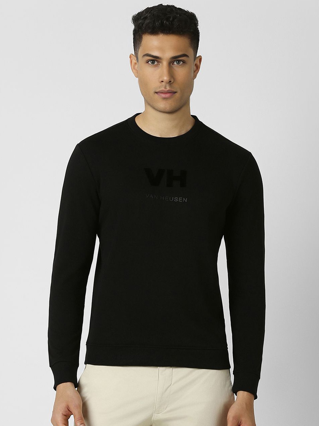 

V Dot Men Round Neck Sweatshirt, Black