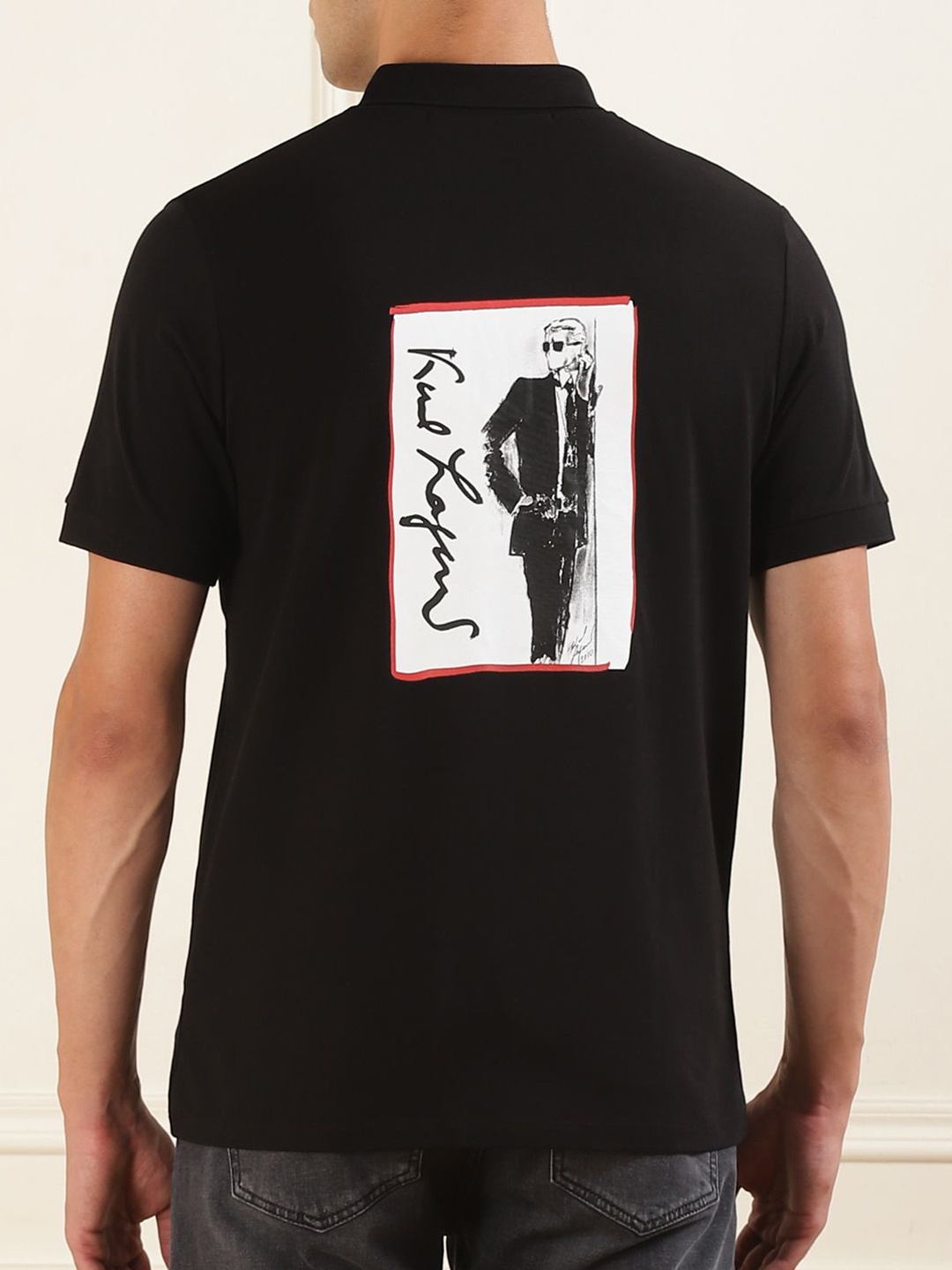 

Karl Lagerfeld Men Printed Polo Collar Short Sleeves Slim Fit T-shirt, Black