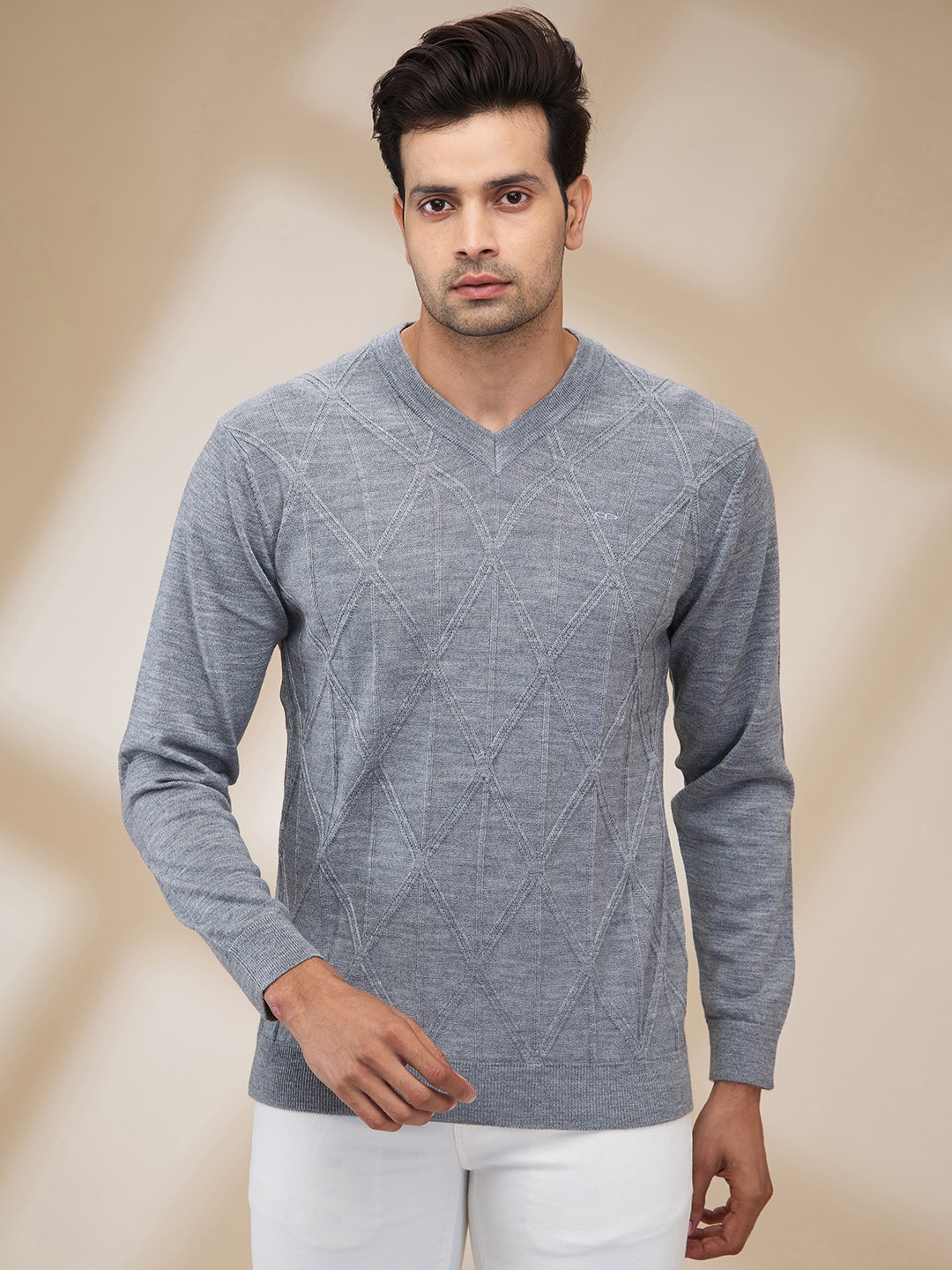 

ColorPlus Men Woollen V-Neck Pullover Sweater, Grey