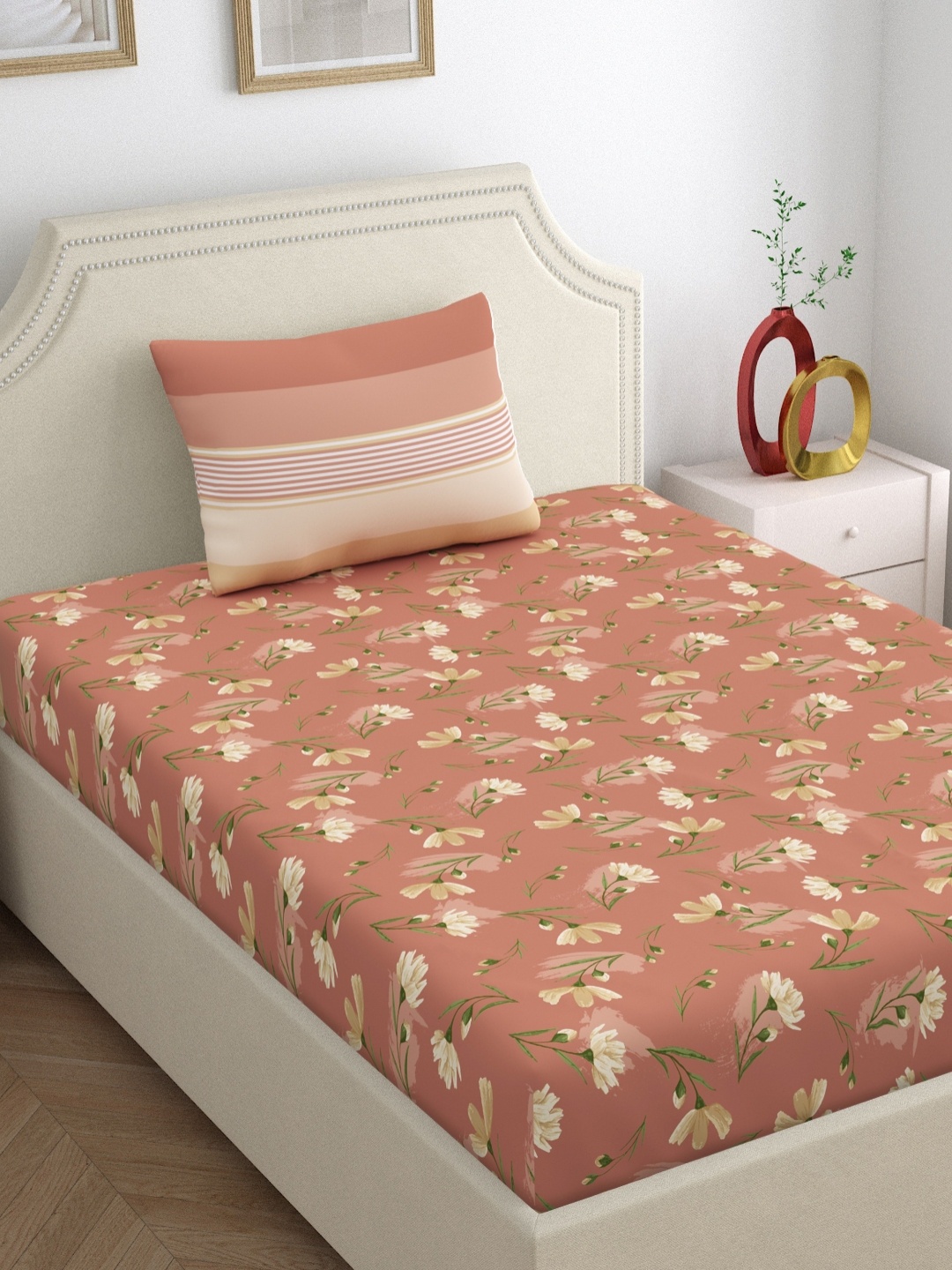 

Dreamscape Brown & Green Floral 140 TC Single Cotton Bedsheet With 1 Pillow Covers