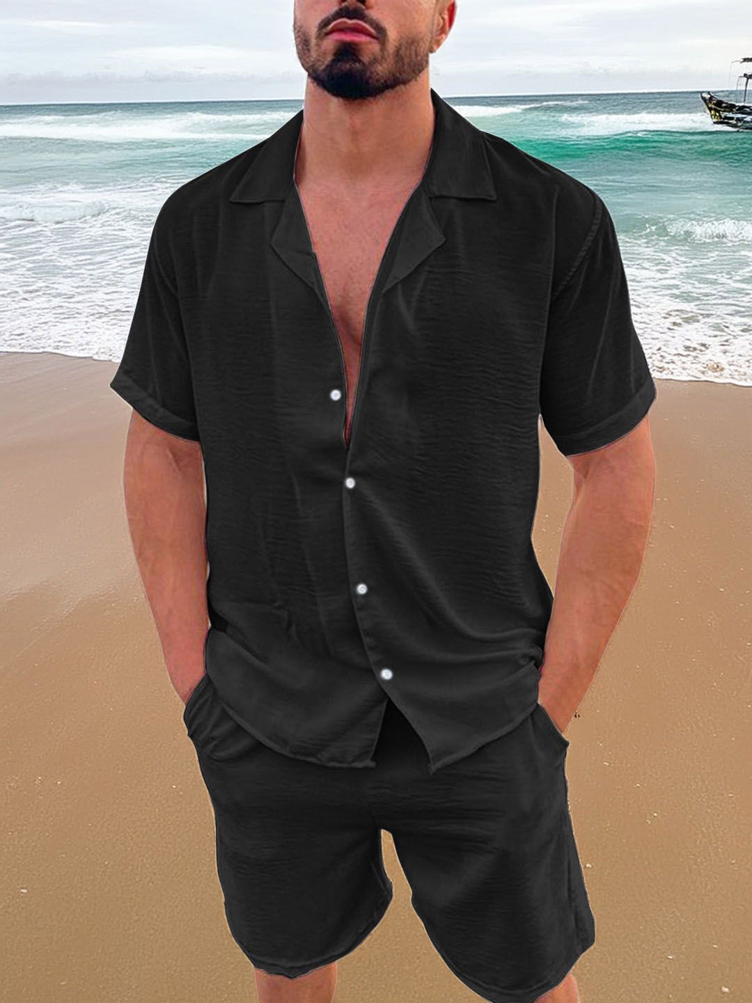 

StyleCast Black Shirt Collar Shirt With Shorts