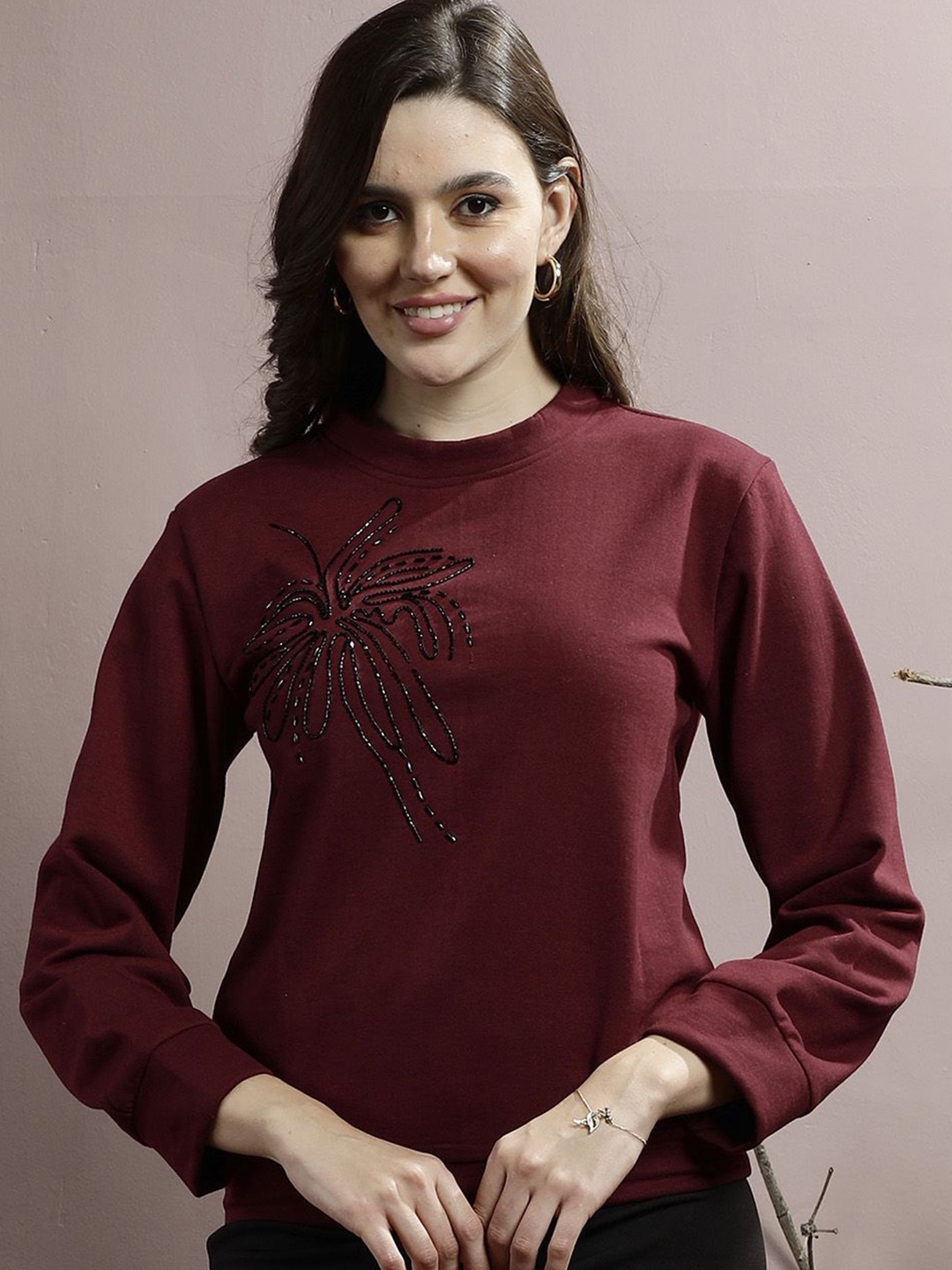

Athena Women Colourblocked Sweatshirt, Burgundy