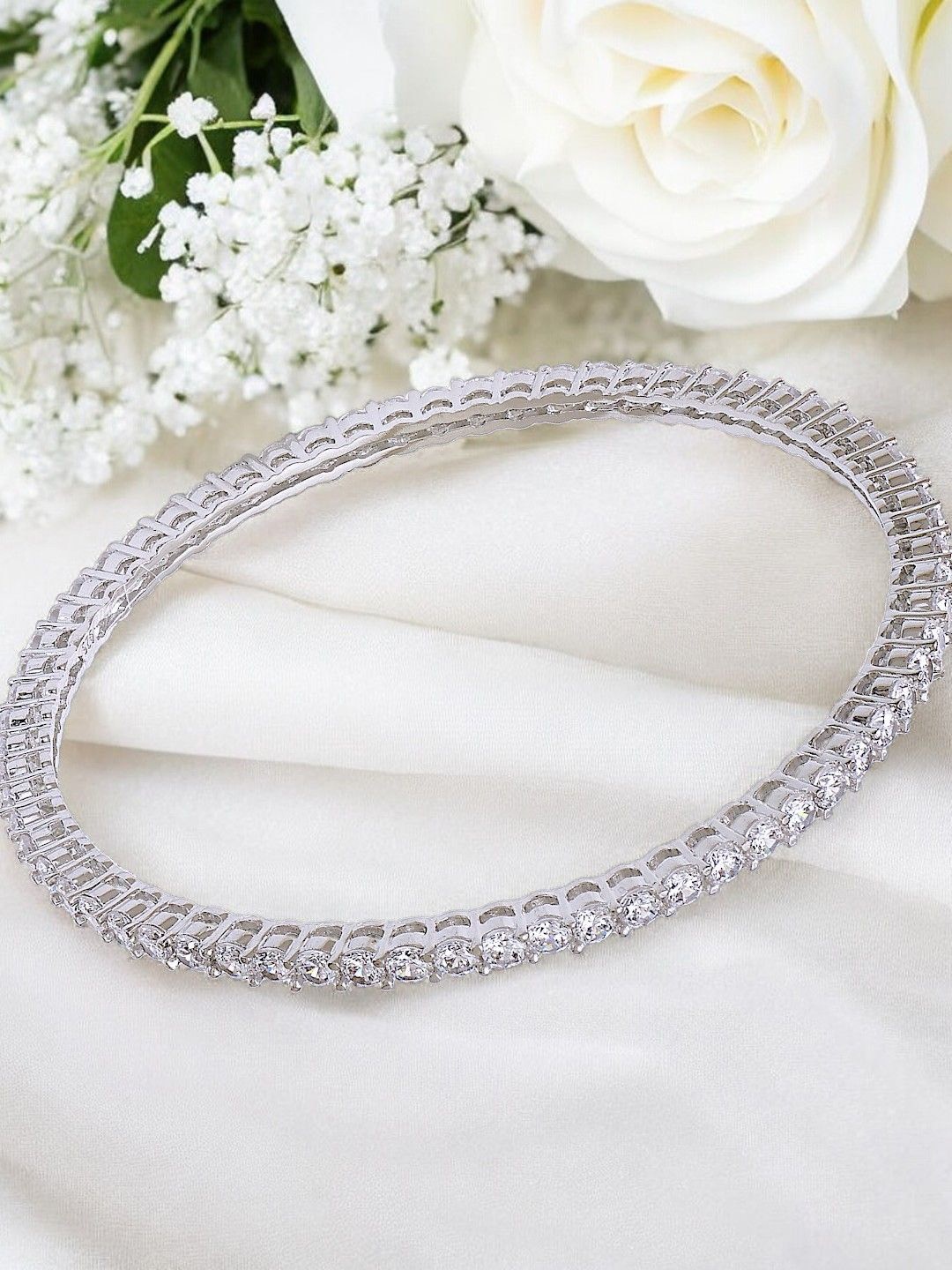 

Taraash 925 Sterling Silver Rhodium-Plated Stone Studded Bangles