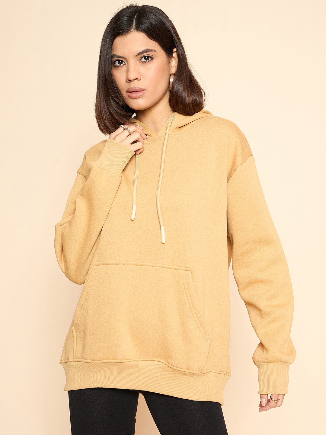 

COLOR CAPITAL Pack Of 2 Women Solid Hooded Pullover Cotton Sweatshirts, Khaki