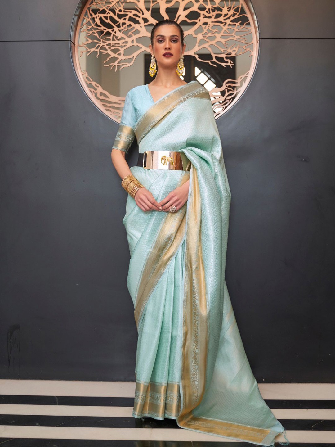

ODETTE Woven Design Zari Saree With Blouse Piece, Blue