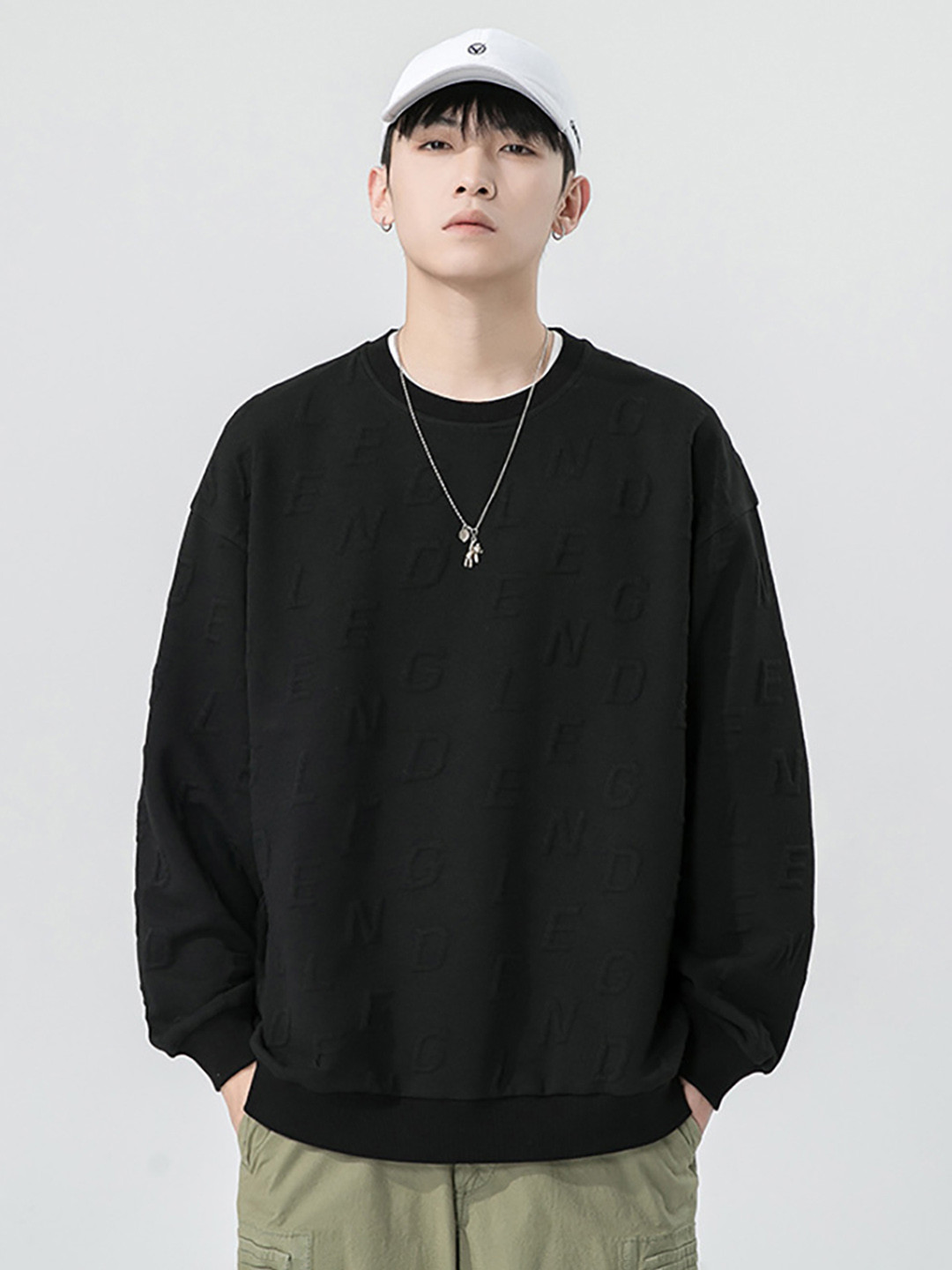 

StyleCast x Revolte Men Round Neck Self Design Sweatshirt, Black
