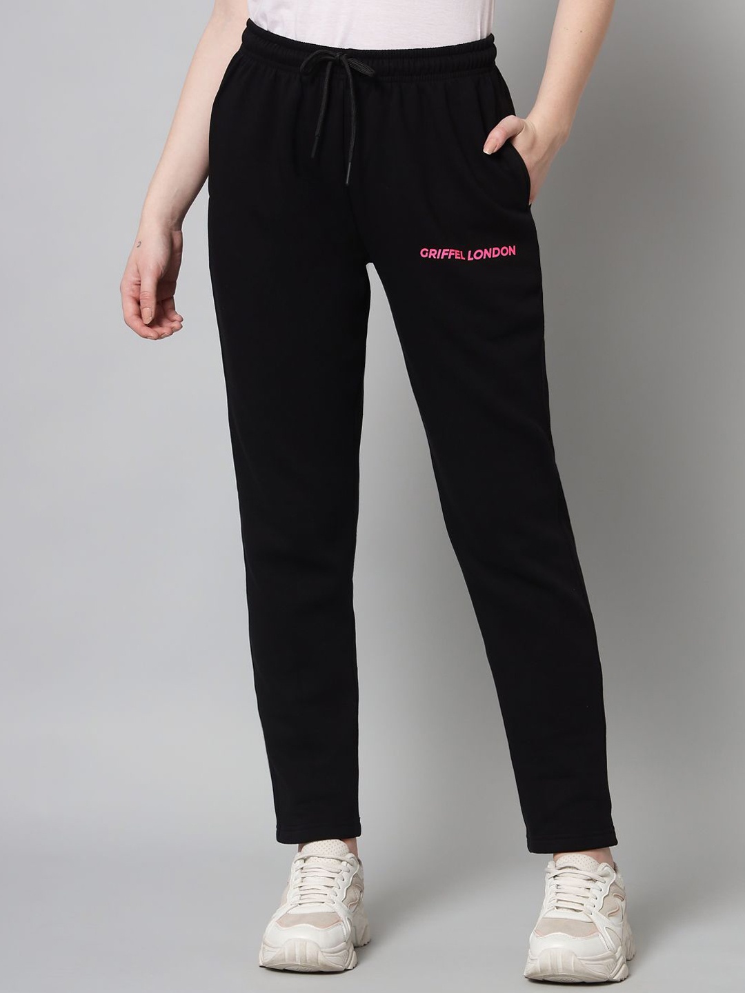 

GRIFFEL Women Brand Logo Print Track Pants, Black