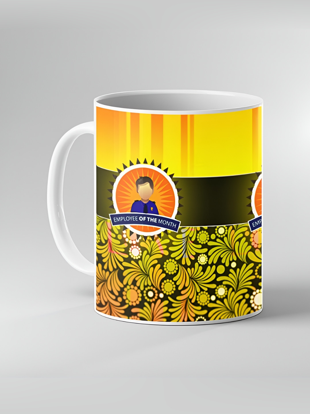 

Keviv White & Yellow Printed Ceramic Glossy Mugs 325 ml
