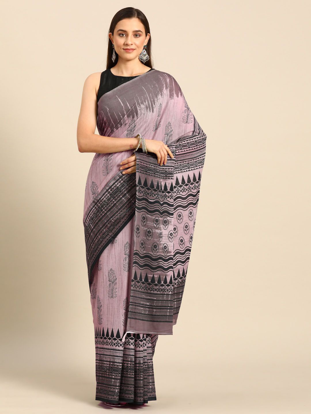 

BUTA BUTI Ethnic Motifs Printed Pure Cotton Saree, Black
