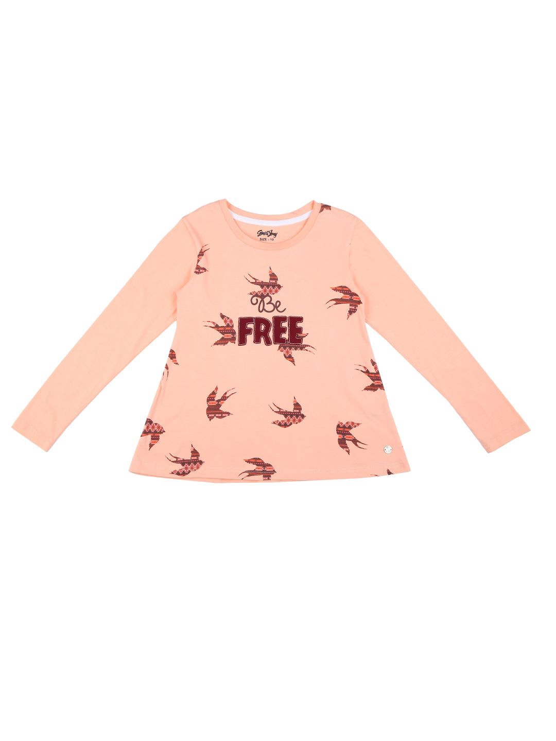 

Gini and Jony Girls Conversational Printed Round Neck Cotton T-Shirt, Peach